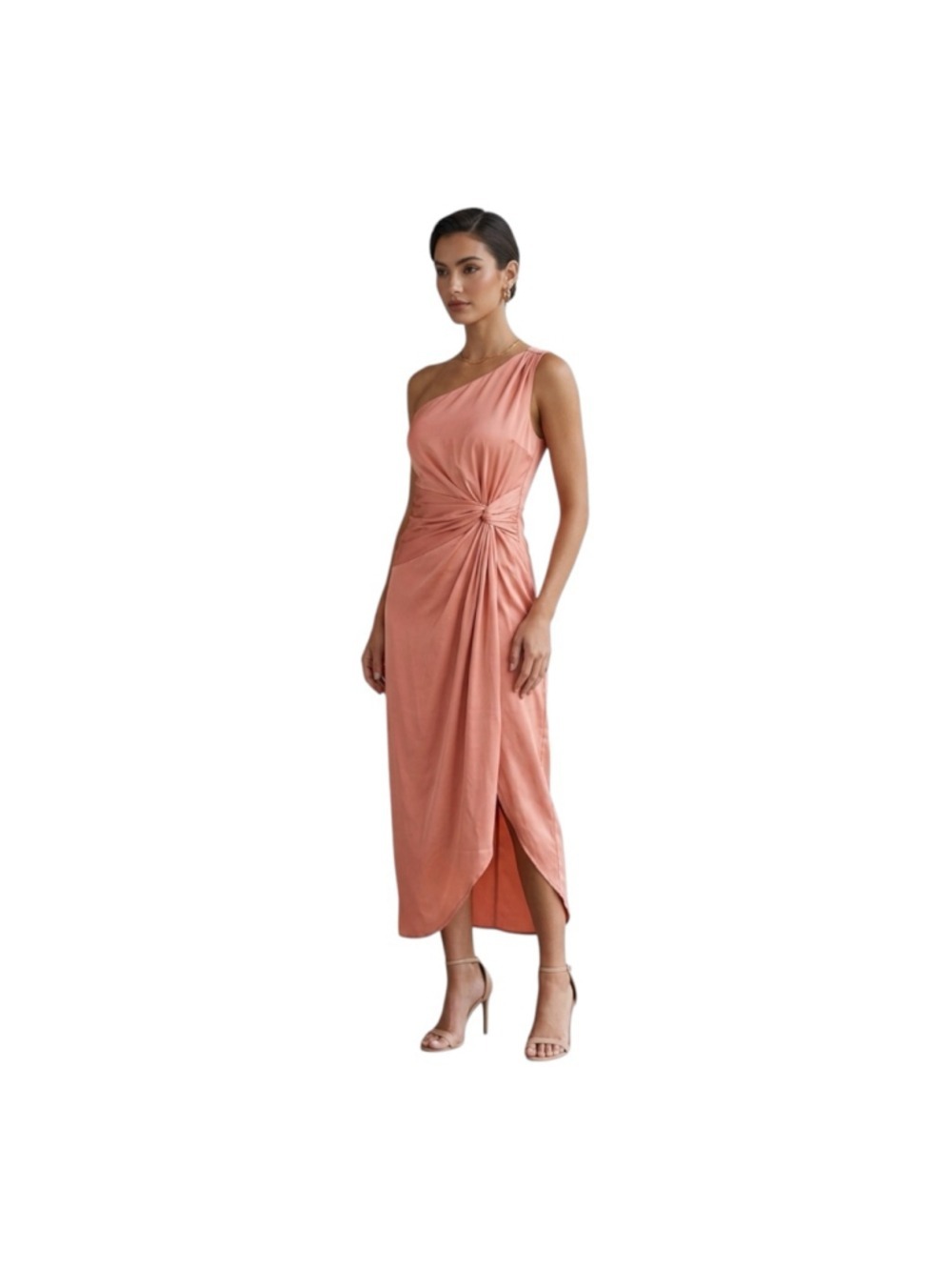 Atuleuhi One Shoulder Peach Atuleuhi Peach One Shoulder Ruched Midi Dress S NWT